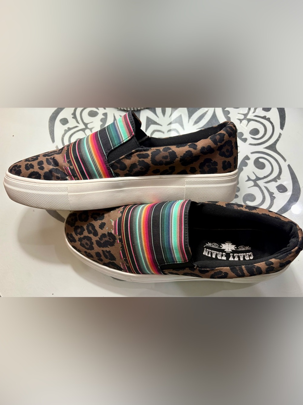 Crazy Train Leopard Serape Platform Slip-On Sneakers Women’s Size 10